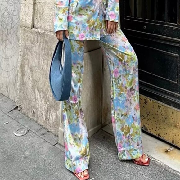 Zara Pants - Zara Floral Printed Satin Trousers